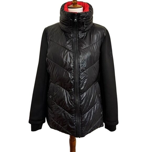 Michael Kors Quilted Nylon Puffer Coat Jacket Neoprene Sleeves Women’s Large - Picture 1 of 13